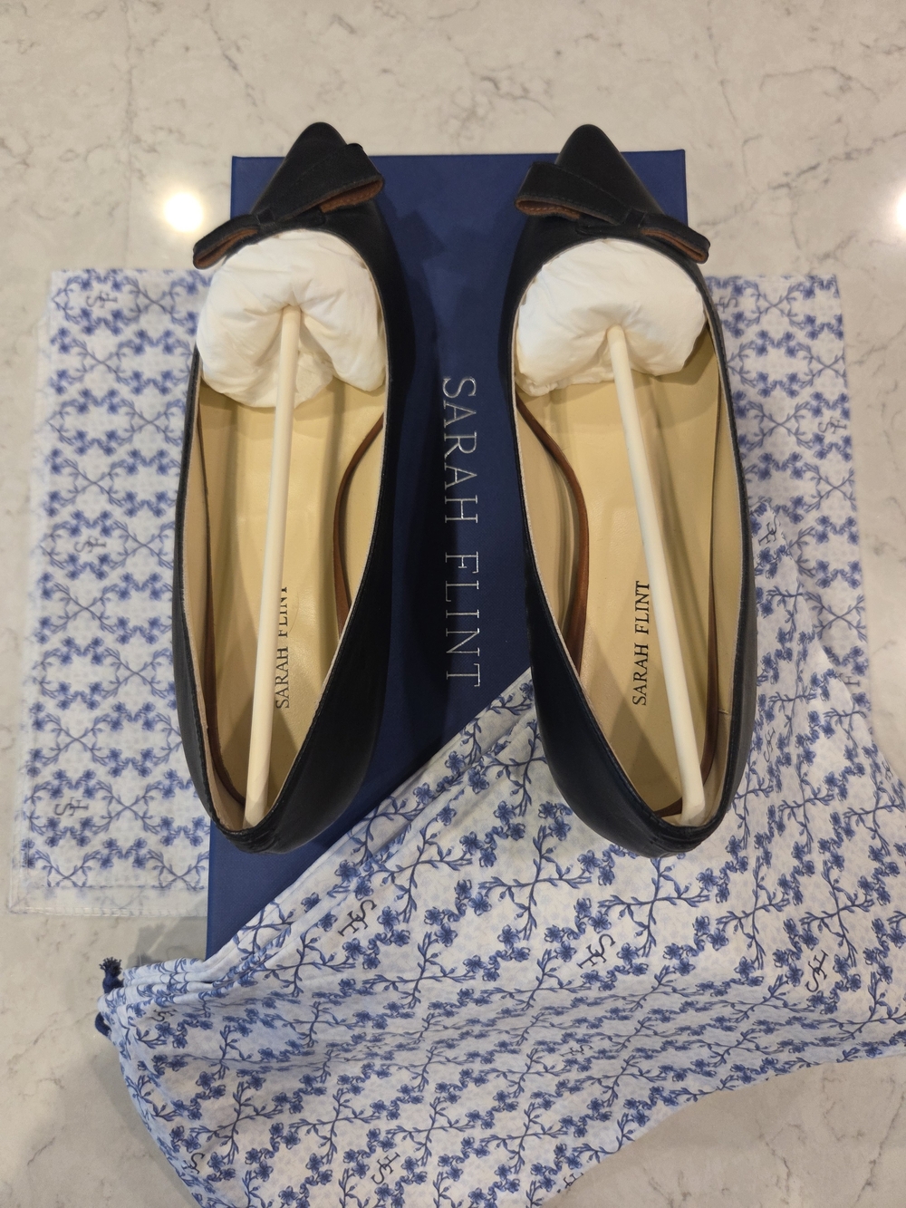 Sarah Flint Black Leather Bow Ballet Flat